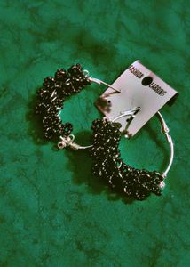 Black Beaded Hoop Earrings