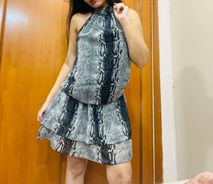 Snakeskin Print Ruffle Halter Dress