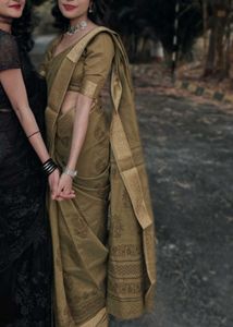 Olive Green Cotton Saree ✨️