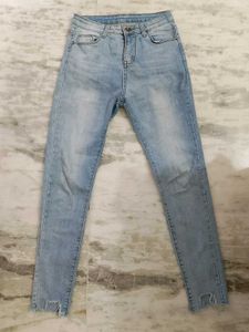 Light Wash Distressed Hem Jeans