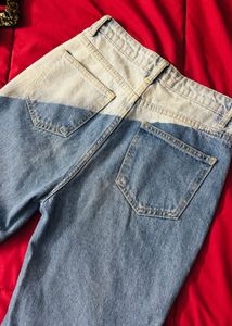 Two-Tone Wide Leg Jeans