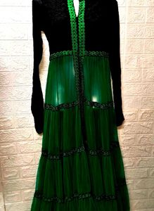 Elegant Green &amp; Black Ethnic Gown