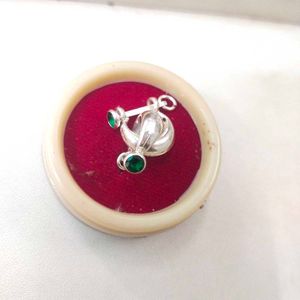 Pure Silver Green Dimond Bali Stud Earrings