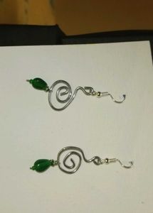 Green Beaded Spiral Earrings