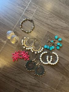 6 Indian Earrings With 1 Free Bracelet