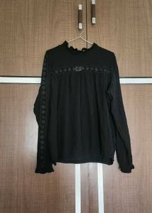 Black Long Sleeve Blouse with Embroidery