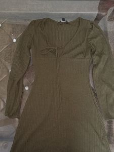 Ribbed Tie-Front Mini Dress