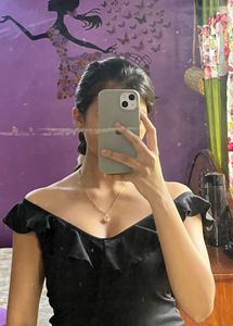 Ruffle Trim Black Tank Top