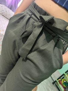 Sap Green Knot Pants, Waist-Upto 30