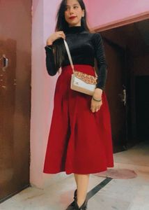 Red Velvet Midi Skirt and top