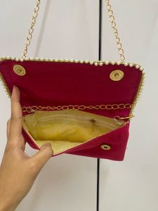 Embroidered Pink Clutch