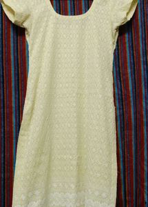 Chikankari Lime Yellow Kurti For Women