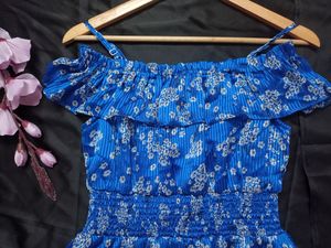 Cerulean Blue Peplum Printed Top