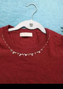 Women Maroon Stylish Neck Top