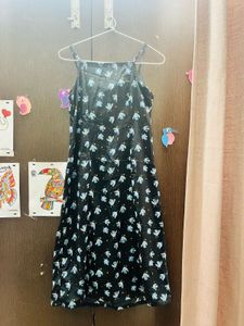 Black Floral Crepe Dress