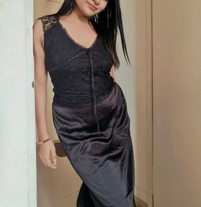 Black Lace Top with Satin Skirt