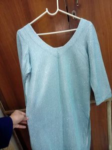 Sky Blue Glitter Silver And Blu Kurta Set
