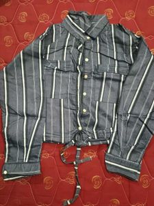 Striped Tie-Front Crop Top