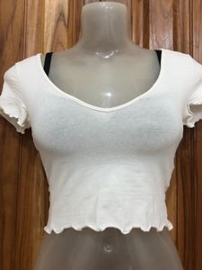 White Ruffle Trim Crop Top