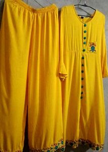 🔸 &#34;Embroidered Slit Gown Kurti with Palazzo Set&#34;