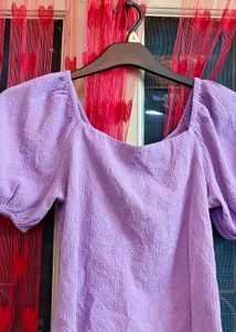 Charming Lilac Twist-Front Top with Puff Sleeves