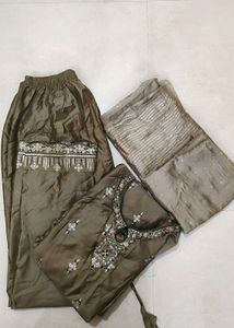 Olive Embroidered Kurta Set