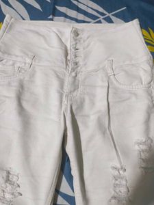 High Waist White Torn Jeans For Sale