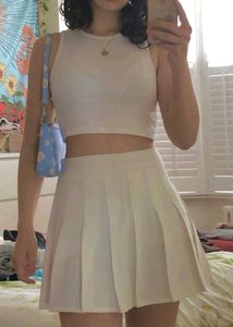 White Pleated Mini Skirt