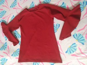 Formal Flared Sleeve Solid Women Maroon Top
