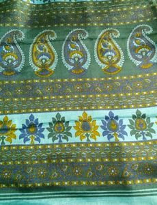 Blue Floral Printed Saree with Contrast Blouse