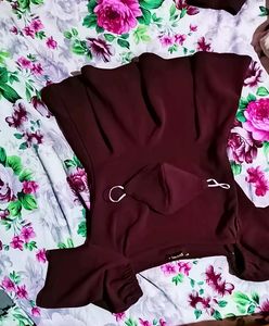 Beautiful Maroon Colour Short Dress , pant , Mask
