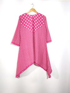 Polyester pink Kurti Set(Women)