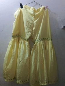 Yellow Embroidered Kurti with Ruffle Sleeves