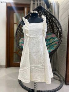 Knee Length Off White Cotton Dress
