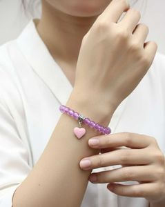 Purple Beaded Heart Charm Bracelet