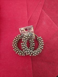 Silver Beaded Hoop Earrings