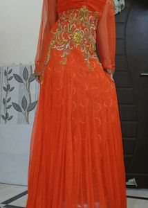 Elegant Orange Ethnic Gown