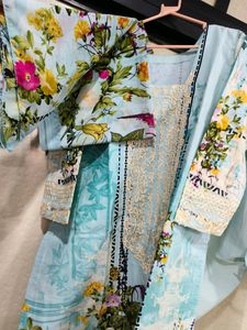 SKY BLUE PAKISTANI HEAVY PATCH WORK DRESS.