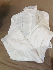 Lace Trim White Top & Pants Set