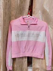 Pastel Pink- Cropped Cotton Blend Sweatshirt