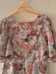 Floral V-Neck Mini Dress | Size L | Length 98cm