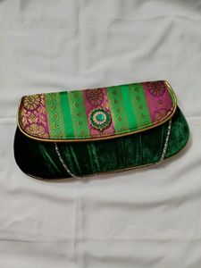 New Brand Banarsi And Velvet Touch Hand Clutch