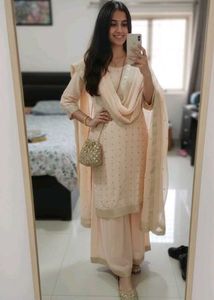 Peach Embroidered  kurta and dupatta