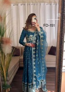 Teal Embroidered Anarkali Suit