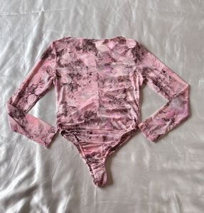 Pink Full Sleeves Mesh Bodysuit