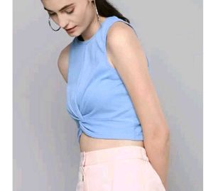 SASSAFRAS Blue Knotted Crop Top