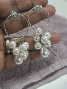 Pearl Drop Hoop Earrings