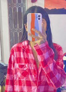 woolen Pink Plaid Sleep Shirt  🎅  ❤️🌿