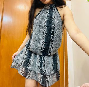 Snakeskin Print Ruffle Halter Dress