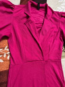 Magenta Puff Sleeve Wrap Dress – Chic &amp; Elegant
